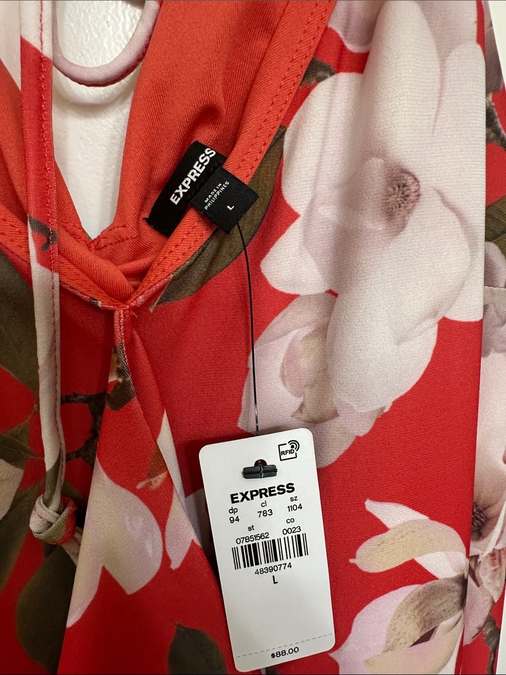 Express Red Floral Maxi Slip Dress with Pink Blossoms size Large - Picture 4 of 4